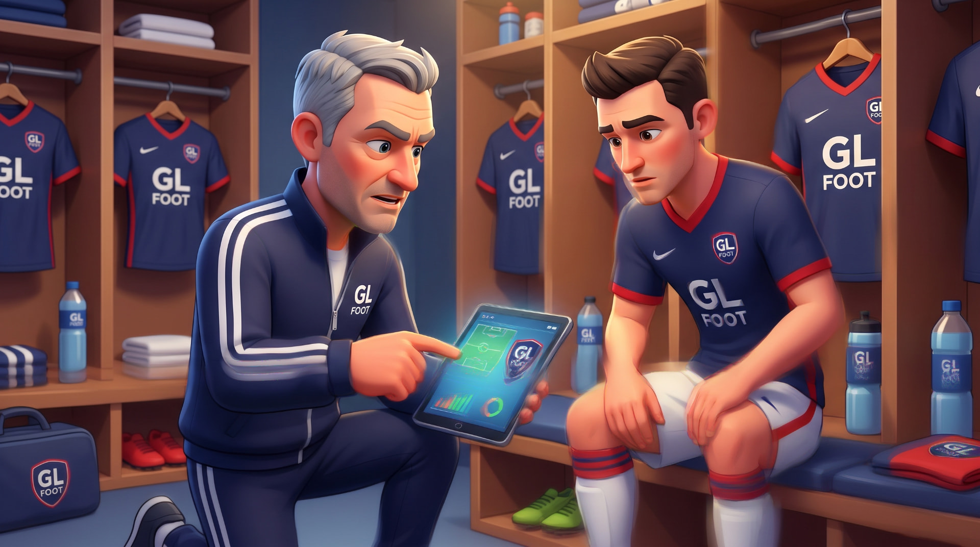 Técnico conversando com jogador e mostrando táticas